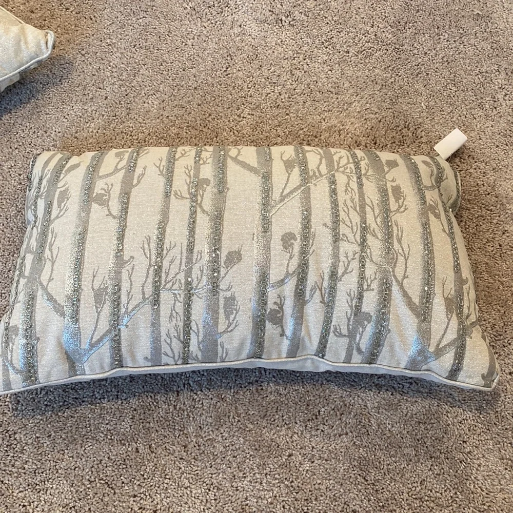 World Market Gray and Silver Beaded Holiday Decorative set of 2 Pillows